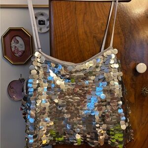 Silver Sequin Crop Top Tank